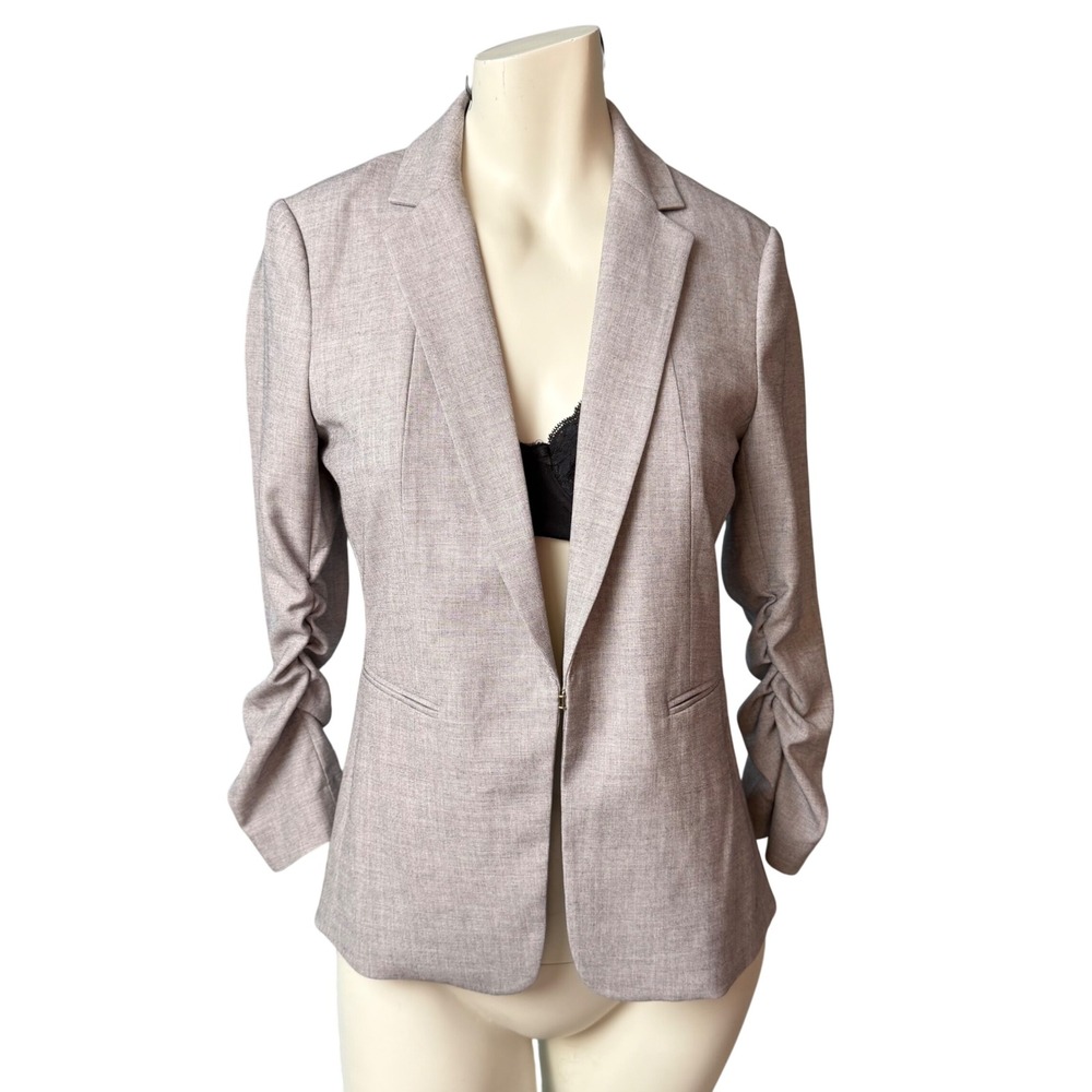 H&M Grey Ruched Sleeve Blazer Jacket Office Siren Workwear Quiet Luxury Size 8